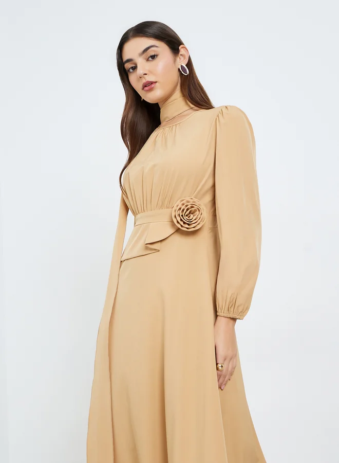 Styli Women Beige Floral Detail A-Line Maxi Dress